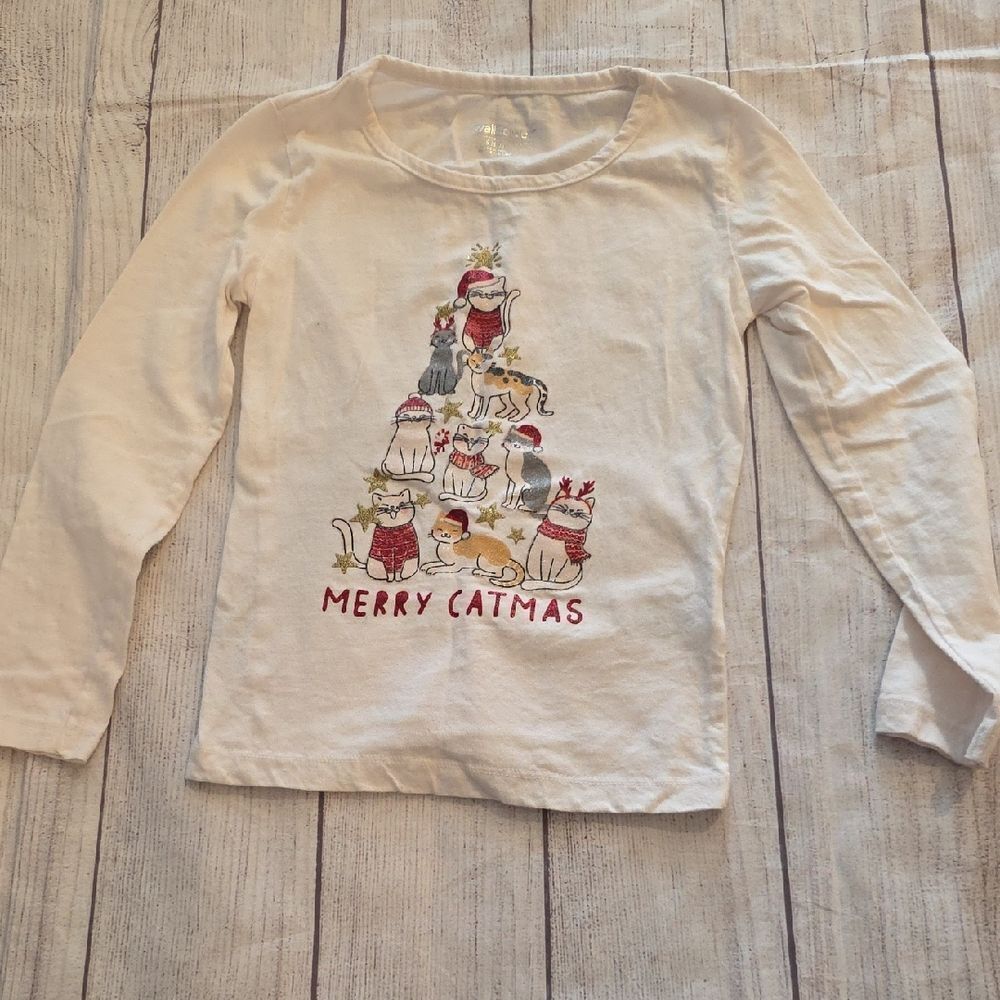 Wallflower Kids Long Sleeve 'Merry Catmas' Shirt - Cream